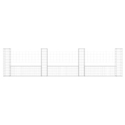 Gabionenkorb U-Form mit 4 Säulen Eisen 380x20x100 cm