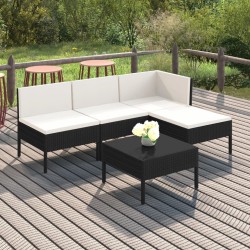 5-tlg. Garten-Lounge-Set mit Auflagen Poly Rattan Schwarz