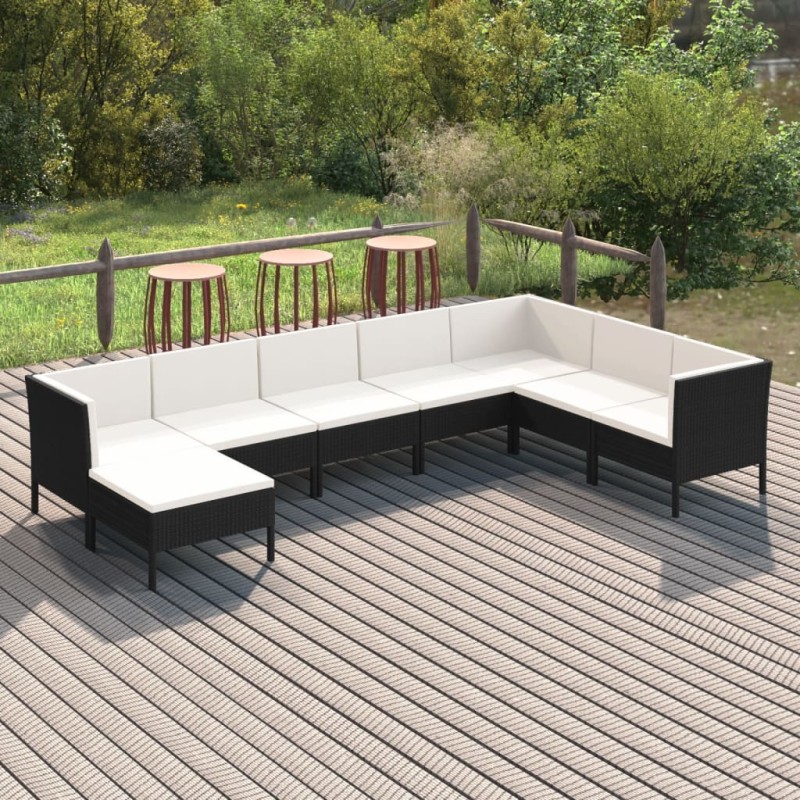 8-tlg. Garten-Lounge-Set mit Auflagen Poly Rattan Schwarz