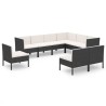 9-tlg. Garten-Lounge-Set mit Auflagen Poly Rattan Schwarz