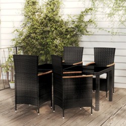 5-tlg. Garten-Essgruppe mit Kissen Poly Rattan Schwarz