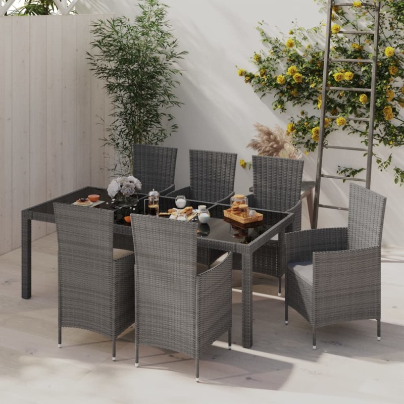 7-tlg. Garten-Essgruppe mit Kissen Poly Rattan Grau