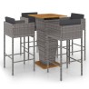 5-tlg. Gartenbar-Set mit Kissen Poly Rattan Grau