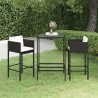 3-tlg. Gartenbar-Set mit Kissen Poly Rattan Schwarz