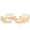 9-tlg. Garten-Lounge-Set mit Creme Kissen Kiefernholz