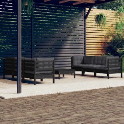 7-tlg. Garten-Lounge-Set mit Anthrazit Kissen Kiefernholz