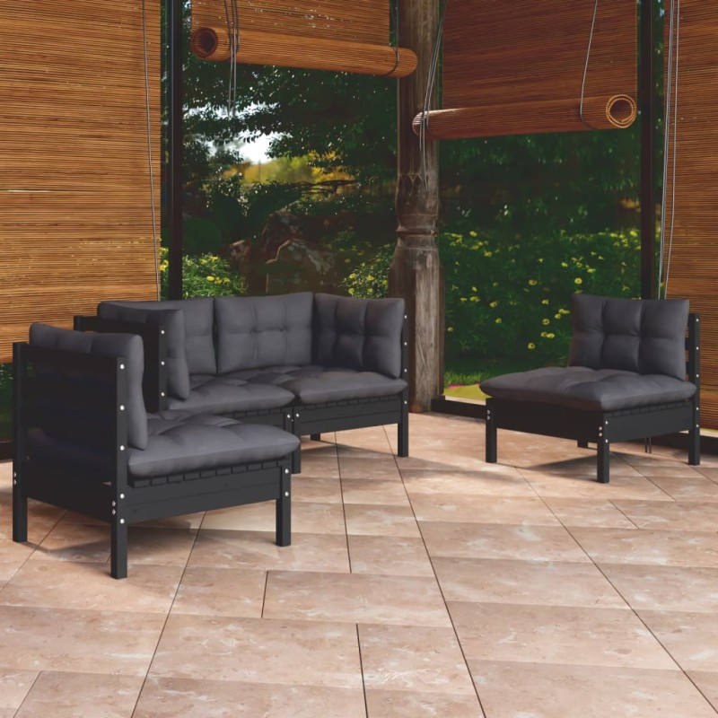 4-tlg. Garten-Lounge-Set mit Kissen Massivholz Kiefer