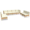 8-tlg. Garten-Lounge-Set mit Creme Kissen Massivholz Kiefer