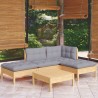 5-tlg. Garten-Lounge-Set mit Grauen Kissen Kiefernholz