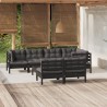 8-tlg. Garten-Lounge-Set mit Kissen Schwarz Massivholz Kiefer