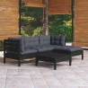 5-tlg. Garten-Lounge-Set mit Kissen Schwarz Kiefernholz