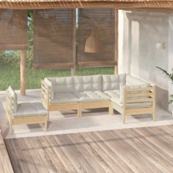 5-tlg. Garten-Lounge-Set mit Creme Kissen Kiefernholz