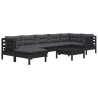 8-tlg. Garten-Lounge-Set mit Kissen Schwarz Kiefer Massivholz