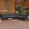 6-tlg. Garten-Lounge-Set mit Kissen Schwarz Massivholz Kiefer