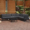 7-tlg. Garten-Lounge-Set mit Kissen Schwarz Massivholz Kiefer