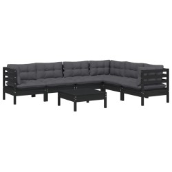 7-tlg. Garten-Lounge-Set mit Kissen Schwarz Massivholz Kiefer