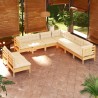 9-tlg. Garten-Lounge-Set mit Creme Kissen Massivholz Kiefer