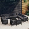 13-tlg. Garten-Lounge-Set mit Kissen Schwarz Massivholz Kiefer