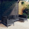 6-tlg. Garten-Lounge-Set mit Kissen Grau Kiefer Massivholz