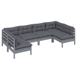 6-tlg. Garten-Lounge-Set mit Kissen Grau Kiefer Massivholz