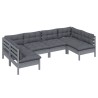 6-tlg. Garten-Lounge-Set mit Kissen Grau Kiefer Massivholz