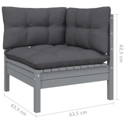 6-tlg. Garten-Lounge-Set mit Kissen Grau Kiefer Massivholz