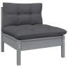 9-tlg. Garten-Lounge-Set mit Kissen Grau Kiefer Massivholz