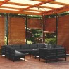 12-tlg. Garten-Lounge-Set mit Kissen Schwarz Massivholz Kiefer