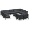 12-tlg. Garten-Lounge-Set mit Kissen Schwarz Massivholz Kiefer