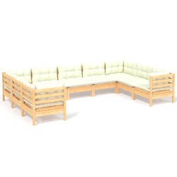 9-tlg. Garten-Lounge-Set mit Creme Kissen Kiefernholz