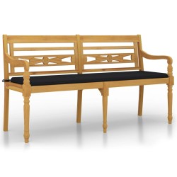 Batavia-Bank mit Schwarzem Kissen 150 cm Massivholz Teak