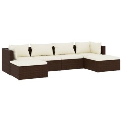 6-tlg. Garten-Lounge-Set mit Kissen Poly Rattan Braun