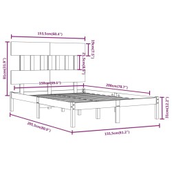 Massivholzbett Schwarz 150x200 cm