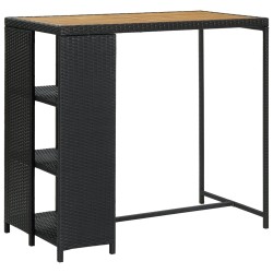 Bartisch mit Regal Schwarz 120x60x110 cm Poly Rattan