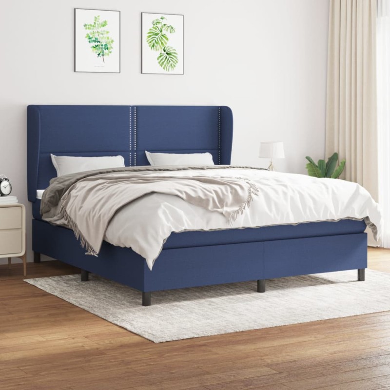 Boxspringbett mit Matratze Blau 180x200 cm Stoff