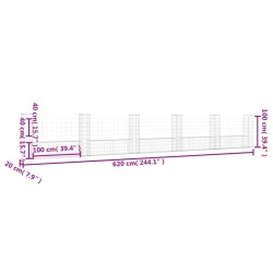 Gabionenkorb U-Form mit 6 Säulen Eisen 620x20x100 cm