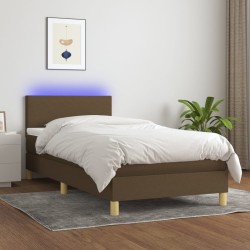 Boxspringbett mit Matratze & LED Dunkelbraun 90x200 cm Stoff