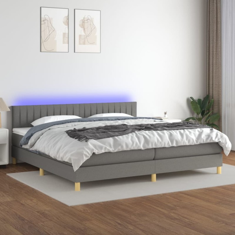 Boxspringbett mit Matratze & LED Dunkelgrau 200x200 cm Stoff