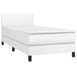 Boxspringbett mit Matratze & LED Weiß 90x190 cm Kunstleder