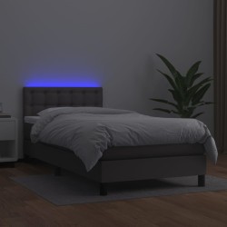 Boxspringbett mit Matratze & LED Grau 90x190 cm Kunstleder