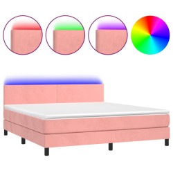 Boxspringbett mit Matratze & LED Rosa 160x200 cm Samt