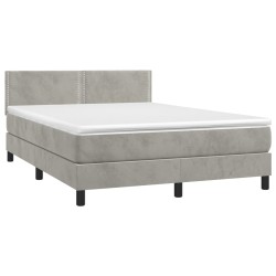 Boxspringbett mit Matratze & LED Hellgrau 140x190 cm Samt