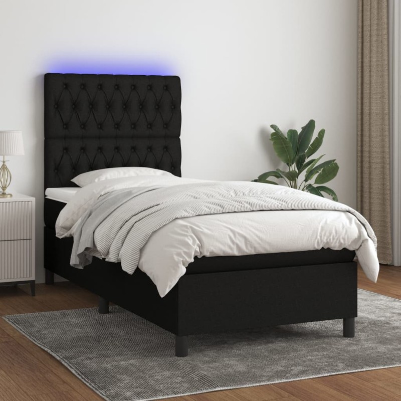 Boxspringbett mit Matratze & LED Schwarz 90x190 cm Stoff