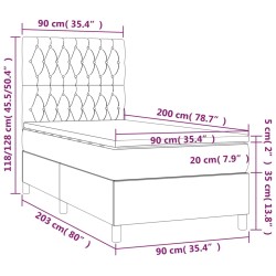 Boxspringbett mit Matratze & LED Hellgrau 90x200 cm Stoff