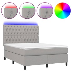 Boxspringbett mit Matratze & LED Hellgrau 140x190 cm Stoff