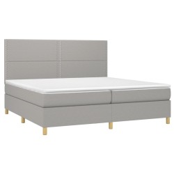 Boxspringbett mit Matratze & LED Hellgrau 200x200 cm Stoff