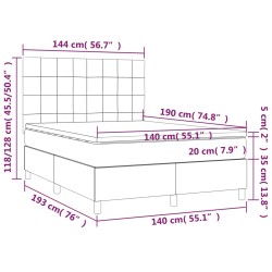 Boxspringbett mit Matratze & LED Dunkelgrau 140x190 cm Stoff