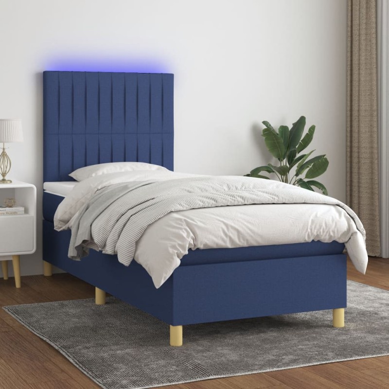 Boxspringbett mit Matratze & LED Blau 90x190 cm Stoff