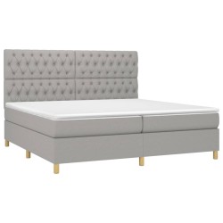 Boxspringbett mit Matratze & LED Hellgrau 200x200 cm Stoff