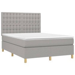 Boxspringbett mit Matratze & LED Hellgrau 140x200 cm Stoff